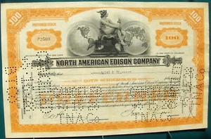 North American Edison Company stock certificate w/ 4 Transfer/Documentary stamps - Picture 1 of 10