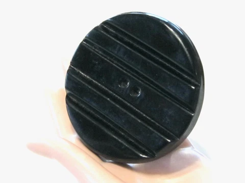 LARGE ART DECO BLACK GROOVED STRIPED ANTIQUE / VINTAGE COAT CLOAK FOCAL BUTTON Cover