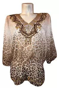 Camisa CHICO'S Top Talla M/L Rosa Marrón Estampado Animal Treinta Años Inolvidables - Imagen 1 de 5