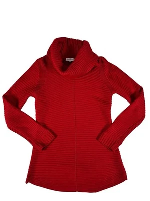 Suéter feminino Calvin Klein vermelho gola tartaruga manga longa com nervuras tamanho pequeno - Imagem 1 de 4