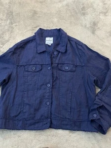 Tommy Bahama Two Palms Raw Edge Jacket 100% Linen XL Women's Navy Blue - Picture 1 of 6
