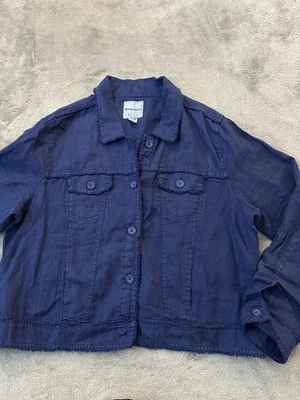 Tommy Bahama Two Palms Raw Edge Jacket 100% Linen XL Women's Navy Blue - Image 1 of 4