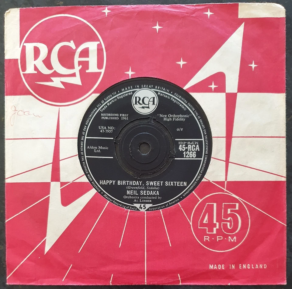 NEIL SEDAKA - Happy Birthday Sweet Sixteen - RCA - RCA 1266 - NM - Image 1 of 2