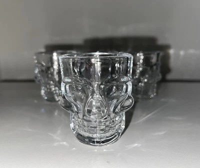 4 Piece Circleware Clear Skull Shot Glasses 1.75oz Dark Spooky Barware EUC - Image 1 of 4