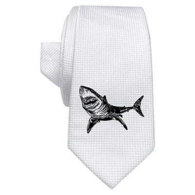 'Great White Shark' White Tie / Necktie with Gift Box (AT00005510) - Image 1 of 4