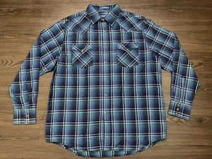 Pendleton Frontier Hemd Large blau kariert Perlen Druckknopf Baumwollmischung L/S Hemd - Bild 1 von 6