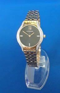 WITTNAUER WOMEN'S WATCH GOLD TONE WN4117 BLACK DIAL DIAMOND CASE - Picture 1 of 9