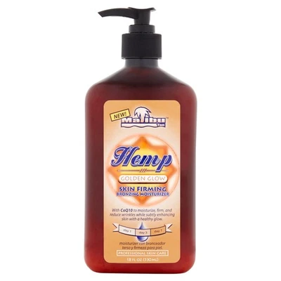 Malibu Hemp Golden Glow hidratante bronzeado gradual, pele seca e bronzeamento, fl oz 18 - Imagem 1 de 4