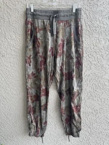 Anthropologie Marrakech Women's Olive Copper Leaves Joggers Zip Ankle Pants Sz L - Picture 1 of 7