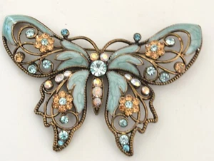Spilla Farfalla Smaltata Avon SP Vintage Tono Oro Aroura Boreale Strass - Foto 1 di 2