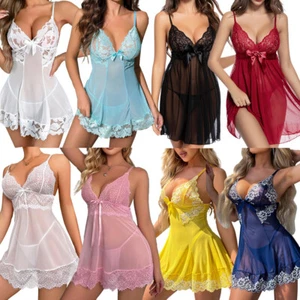 Women's Sexy-Lingerie Babydoll G-string Sleepwear Underwear Lace Dress Nightwear - Picture 1 of 266
