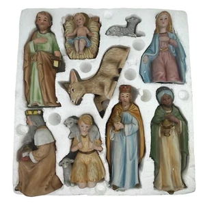 Vintage HOMCO Nativity Set 5603 Bisque Porcelain 9 Piece Christmas Decor Flaws - Picture 1 of 24