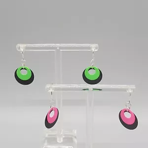 Neon Dangle Earrings Pierced Ear (2) Pair Black Green Pink Disc - Picture 1 of 6