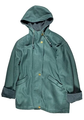 Chaqueta vintage Herman Kay Petite para mujer 10P verde con capucha mezcla de lana abrigo Foto 1 de 4