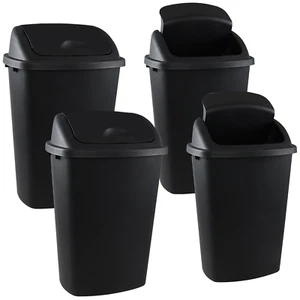 Kitchen Trash Can 13 Gallon with Swing Lid, Plastic Garbage Can, (Black, 4 Pack) - Picture 1 of 9