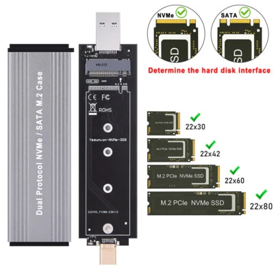 M.2 NVMe PCI-E SSD zu USB 3.1 Typ-C Gehäuse Konverter Adapter für M/B+M Key - Bild 1 von 4