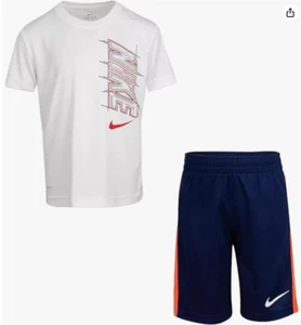 Nike Little Boys Dri-FIT Graphic Tee & Shorts 2 Piece Set White/Red/Black 4 and6 - Picture 1 of 3