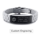 Medical Alert ID Men Women Bracelet Gray Silicone Wristband Customize Engraving