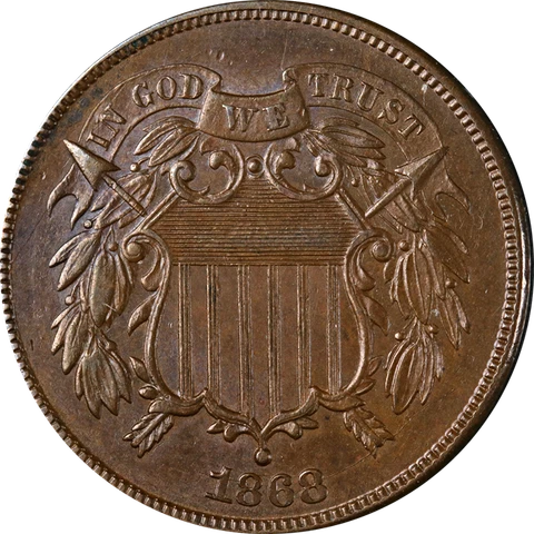 1868 Two (2) Cent Piece Choice AU/BU Superb Eye Appeal Strong Strike Cover