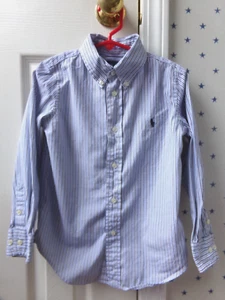 FLAWS Boys Vtg Ralph Lauren Blue Striped Cotton Button Up Dress Shirt 5 $55 POLO - Picture 1 of 18