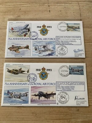 2 x BERMUDA 1993 RAF 75º ANIVERSARIO. CUBIERTAS VOLADAS FIRMADAS/FDC- 27 32 SQN Foto 1 de 2