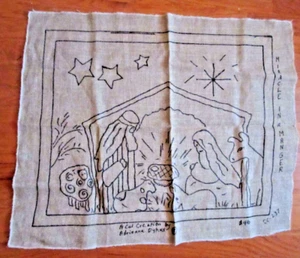 "Miracle in a Manager"~ Nativity Rug Pattern on Linen~ By Adrienne Dykes~24"x30" - Picture 1 of 6