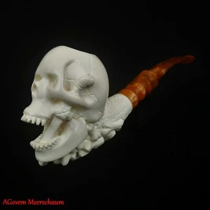SKULL Block Meerschaum Pipe, Carved Smoking Pipe, Vintage Estate Pipe, AGM-461 - Imagen 1 de 12