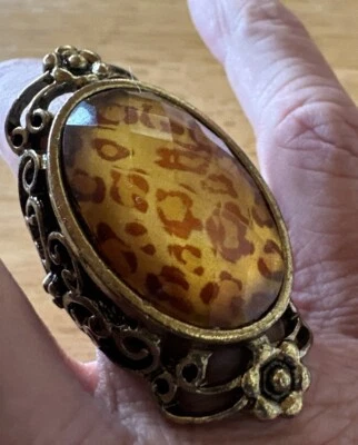 "Anillo grande de prisma de leopardo floral tono dorado cóctel moda joyería único 6,5""" Foto 1 de 4