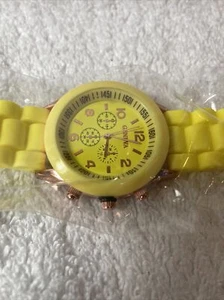 Geneva yellow Dial Bezel Rubber Band 9 Inch Watch brand new in box - Picture 1 of 10
