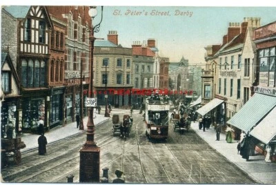 DERBY St Peter's Street RALEIGH CYCLES Straßenbahnen QUADRATISCHER KREISSTEMPEL STORNIEREN - Bild 1 von 2