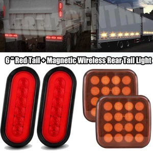 Luces de freno ovaladas rojas para camión de 6"" señal de giro + luz trasera inalámbrica magnética - Imagen 1 de 14