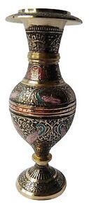Hand Crafted Kashmiri Pattern Brass Flower Vase 17 cm Black