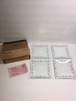 Set Of 4 Pampered Chef Pink Daisy Floral Glass 6" Dessert Appetizer Plates - Image 1 of 3