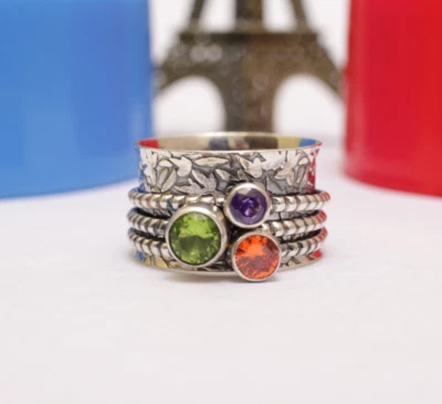 Peridot Ring 925 Sterling Silver Spinner Ring Handmade Jewelry All Size MO35 - Image 1 of 4