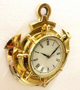 Brass Ship Anchor Nautical Roman Numeral Wall Clock Nautical Beach Decorative - Picture 1 of 6