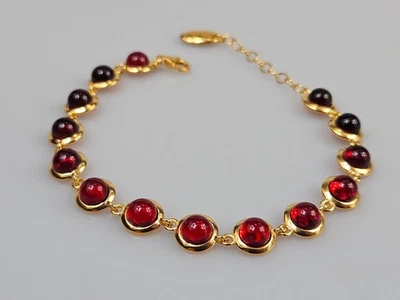 Bracciale ambra rossa vera ambra baltica oro argento sterling 925 - Immagine 1 di 4