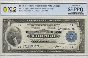 Fr.728 1918 Green Eagle Chicago $1 Federal Reserve Bank Note PCGS AU 55 PPQ - Picture 1 of 2