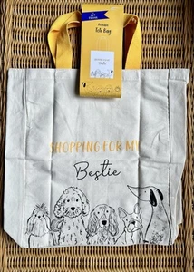 BNWT PET PARADE CUTE DOG DESIGN CANVAS TOTE BAG CREAM WITH YELLOW HANDLES - Picture 1 of 3