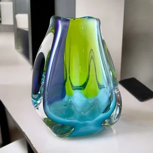 Paul Harrie Art Glass Vase Blue Green Purple Handblown Multi-Color Signed Mint - Picture 1 of 15