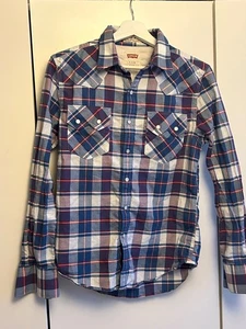 Levis Western Style Blue Checked Shirt Men’s Small Popper Fastening pit2pit 19” - Picture 1 of 2