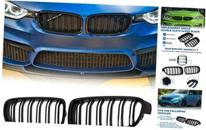 F30 Grille - Front Kidney Grille Double 2012-2018 F30 Double Slats Gloss Black - Picture 1 of 7