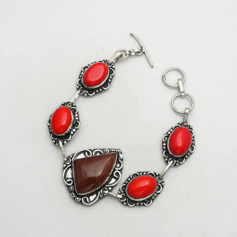 Pulsera étnica hecha a mano con piedras preciosas de coral aventurina roja 20 Gms AB 25915 Foto 1 de 1