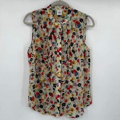 Cabi Womens Floral Ruffle Sleeveless Shirt Blouse Top Size S - Image 1 of 4