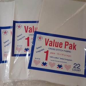 LOT OF 3 Value Pak Cross Stitch Fabric 22 Count AIDA Fabric 12x18 each - WHITE - Picture 1 of 2