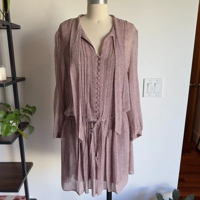 Vestido Joie Seda Cintura Caída Pata de Gallo Media Tapeta Manga Larga-Coño Lazo-Talla M Foto 1 de 4