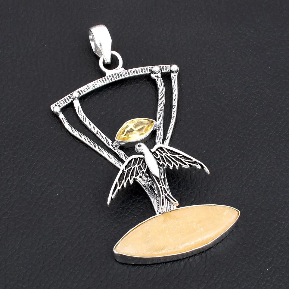 Colgante de encaje amarillo ágata citrino piedras preciosas hecho a mano pájaro joyería 3,08" AP-40137 Foto 1 de 1