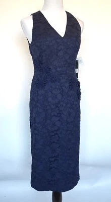 Vestido Maggy London Azul Encaje Flor Apliques Nuevo con Etiquetas Venta al por menor $178 Precio $79 Talla 8 Foto 1 de 4