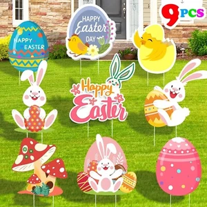 9 PCS Easter Yard Signs Outdoor Lawn Decorations with Stakes, Jumbo Funn - Picture 1 of 5