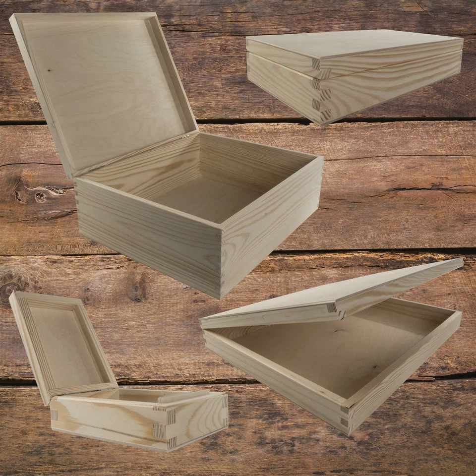 Rectangular Wooden Lid Boxes | Keepsake Memory Trinket Storage Plain Pine Craft - Image 1 of 2