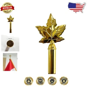 Versátil remate de hoja de arce canadiense de latón dorado para fácil configuración de asta de bandera interior - Imagen 1 de 6